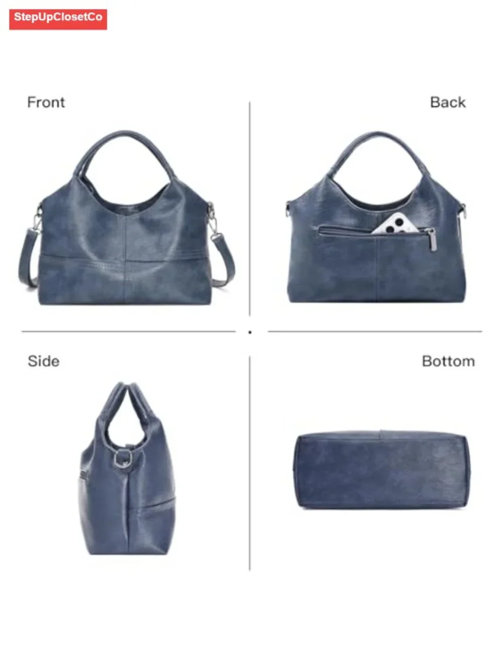 Women's Soft Faux Leather Hobo Handbag Crossbody Satchel Tote with Top Handle